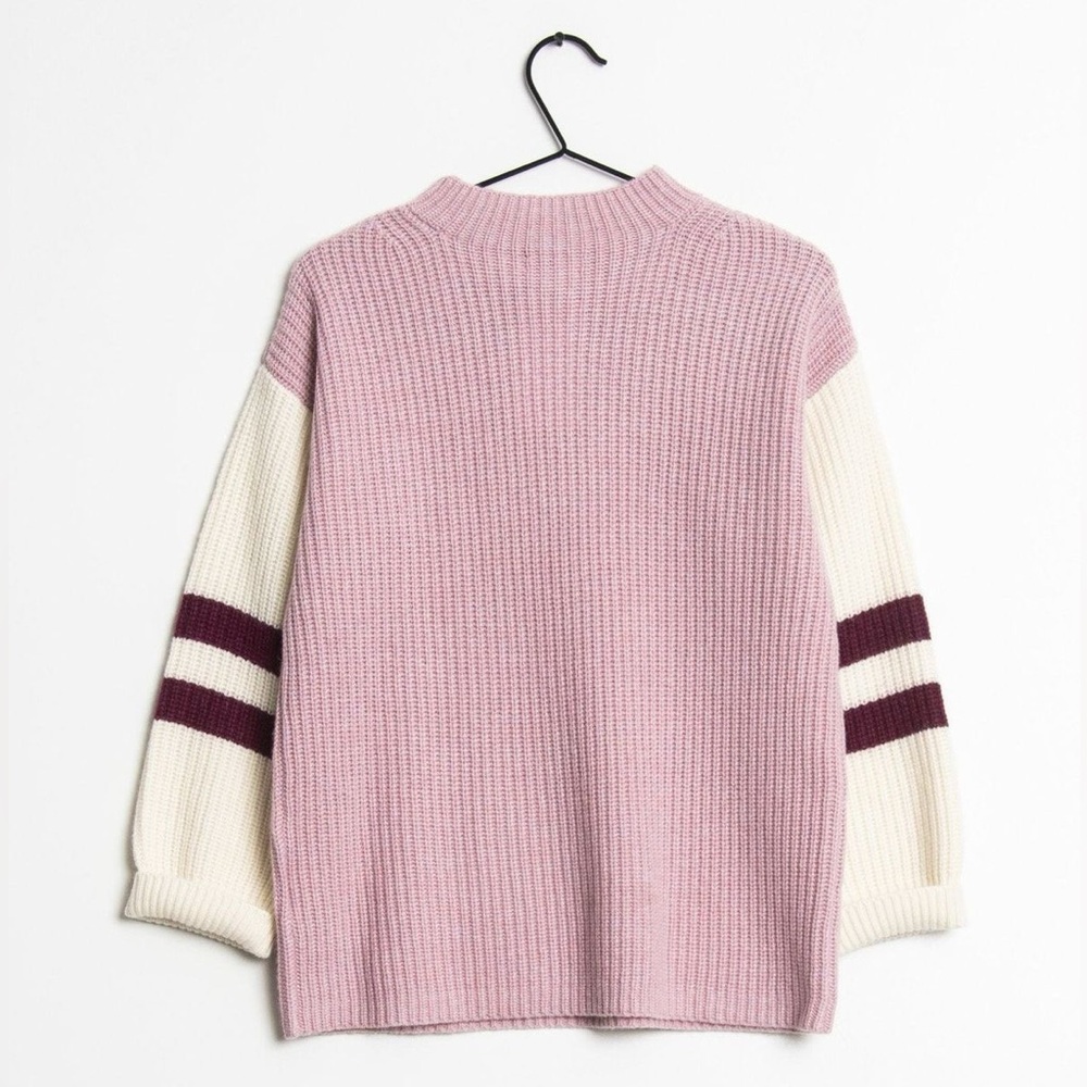 Club Monaco Cerena Cashmere Sweater Mock Neck Varsity Pink Burgundy White XS - Picture 2 of 5